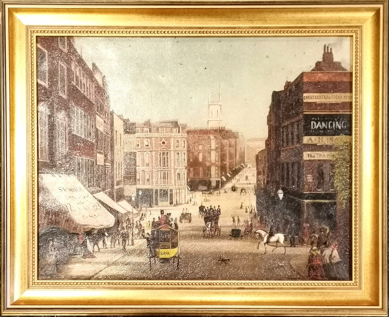 W E LOVEJOY ORIGINAL OIL PAINTING OF OLD HOLBORN HILL, LONDON.