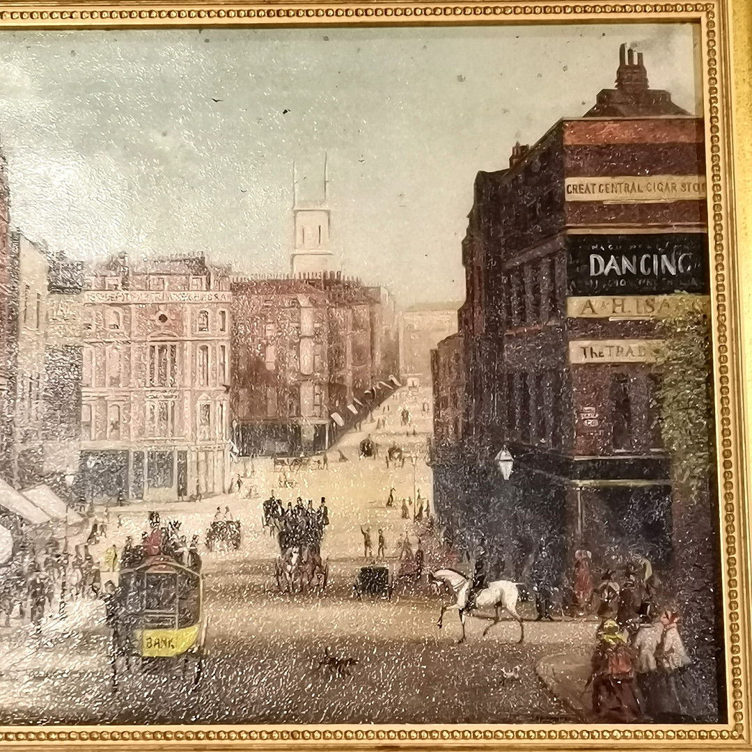 W E LOVEJOY ORIGINAL OIL PAINTING OF OLD HOLBORN HILL, LONDON.