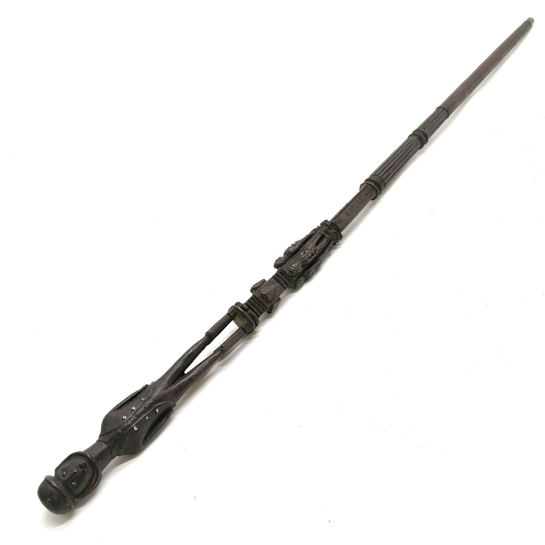 FOLK ART FIGURAL WALKING STICK W/ MINERS DETAIL & INSCRIPTION.