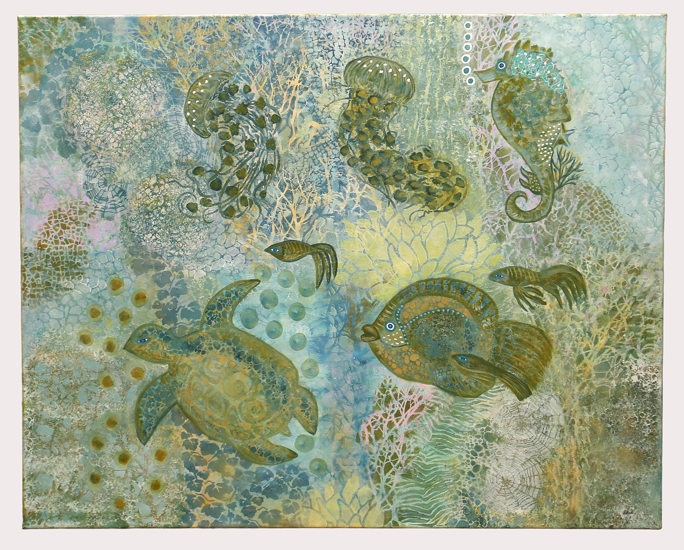 EWA ZAKOWSKI. Akryl på duk, "Underwater Life", signerad.
