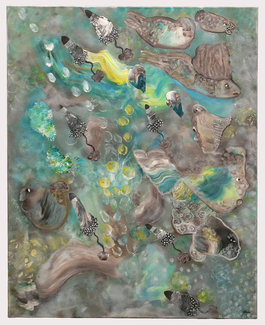 EWA ZAKOWSKI. Akryl på duk, "Mystery Of ocean", signerad.