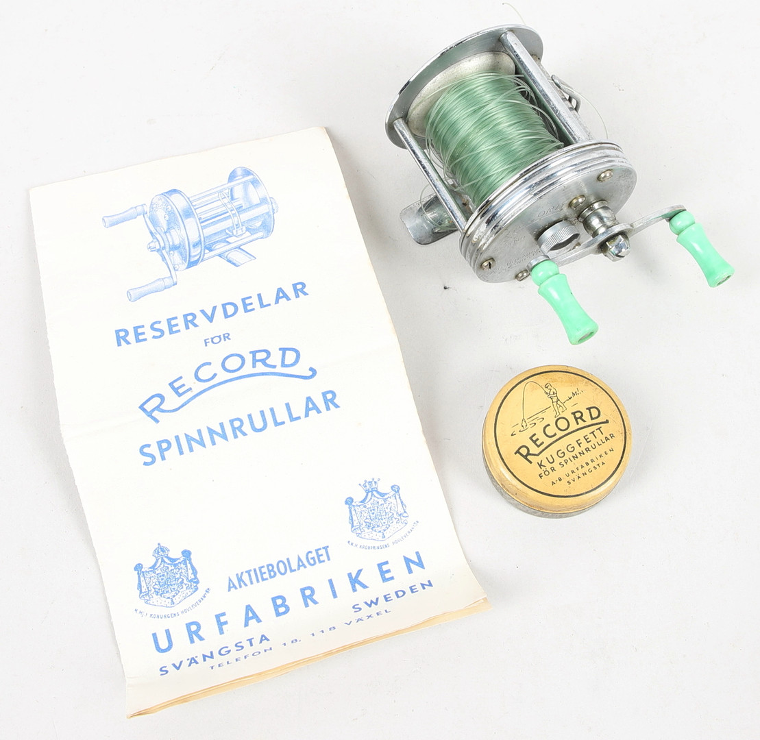 FISKERULLE med tillbehör, Record No 1600, ABU Svängsta, Sverige, 1940-tal.