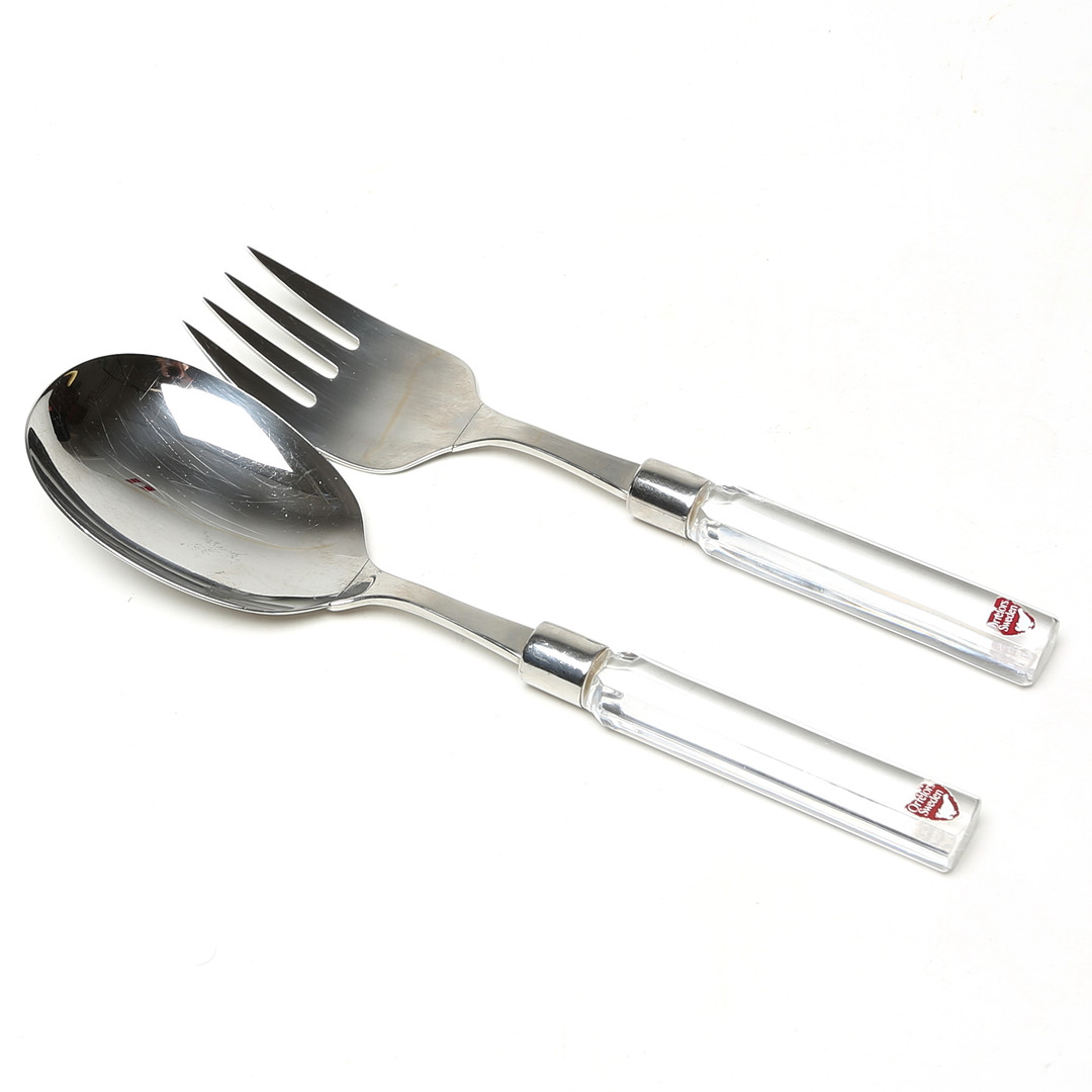 SERVERINGSBESTICK, 2 delar, glas/metall, Orrefors, slipade handtag.