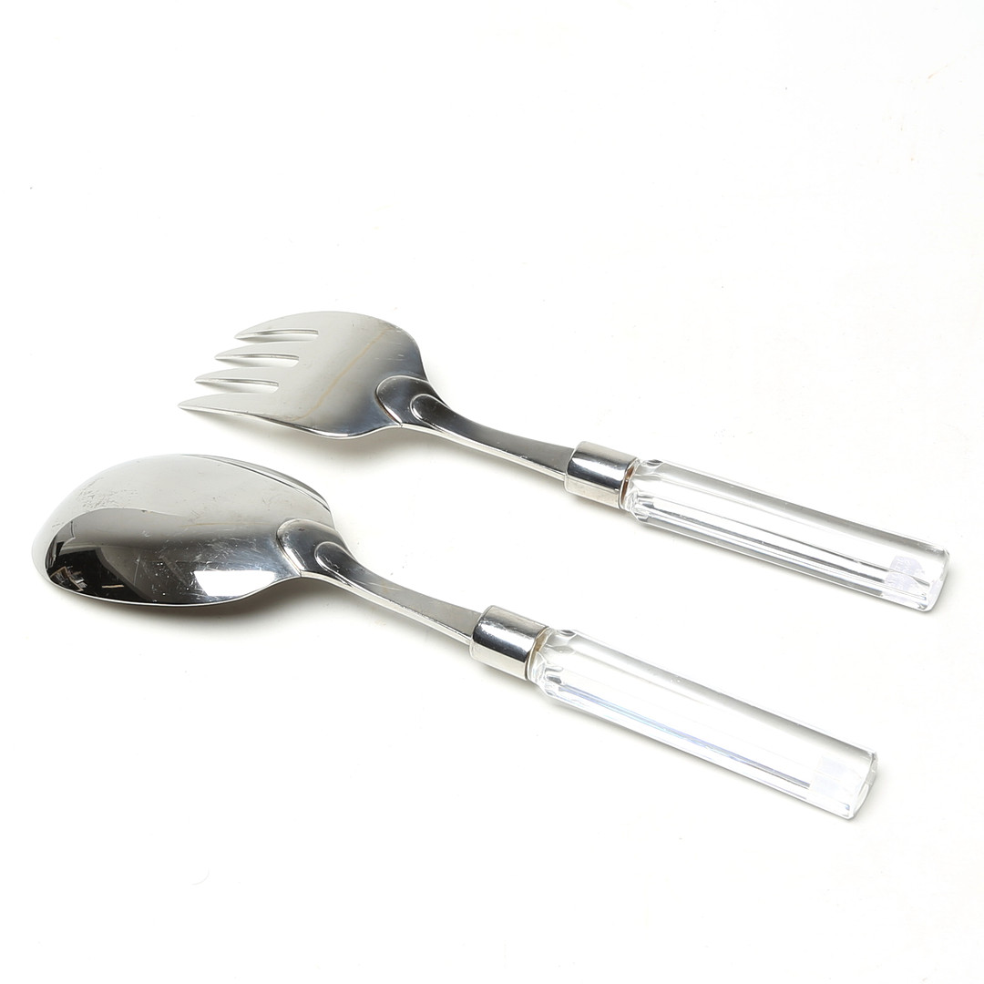 SERVERINGSBESTICK, 2 delar, glas/metall, Orrefors, slipade handtag.