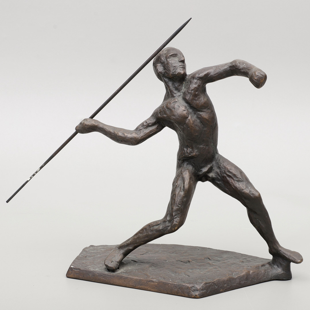 GUNNAR JANSON. Skulptur, spjutkastare, brons, signerad G Janson, märkt "Idrettsmärke Statuetten".