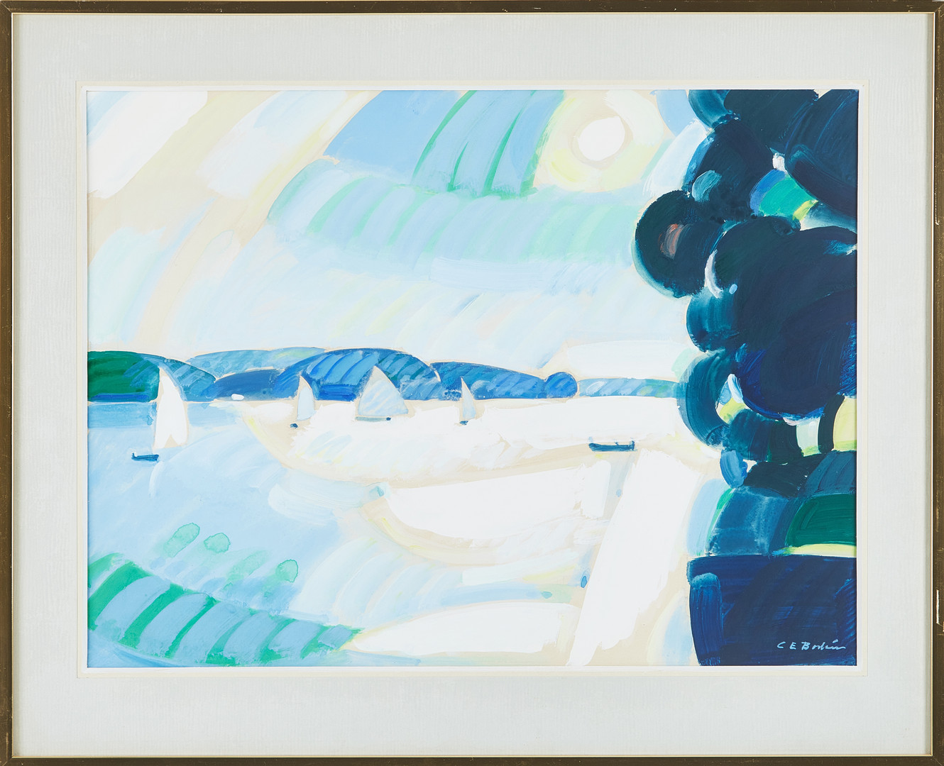 CARL ERIK BODÉN. Segelbåtar på hav, gouache, signerad.