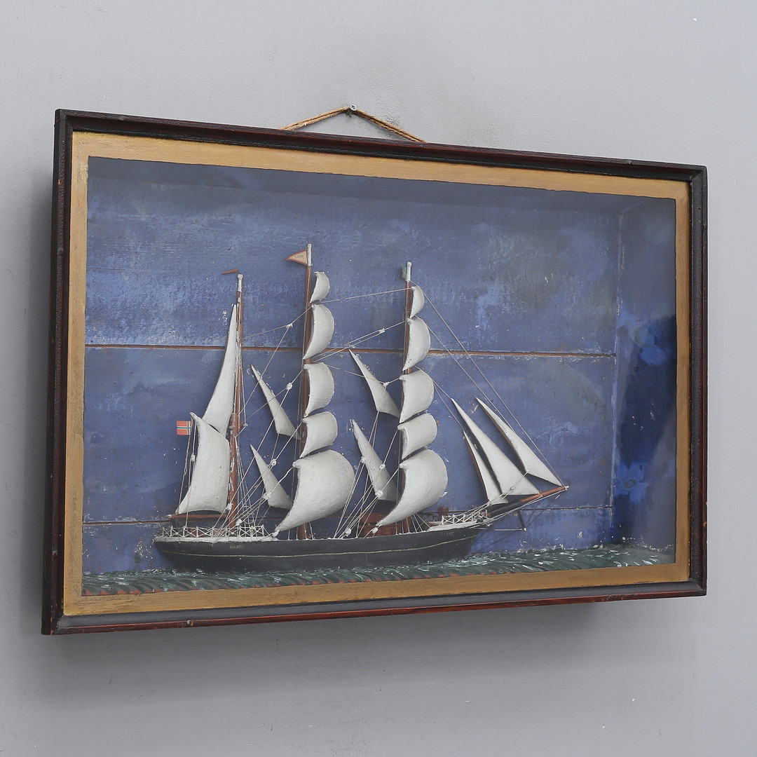 DIORAMA, segelfartyg "Margit", norsk flagg, nautisk.