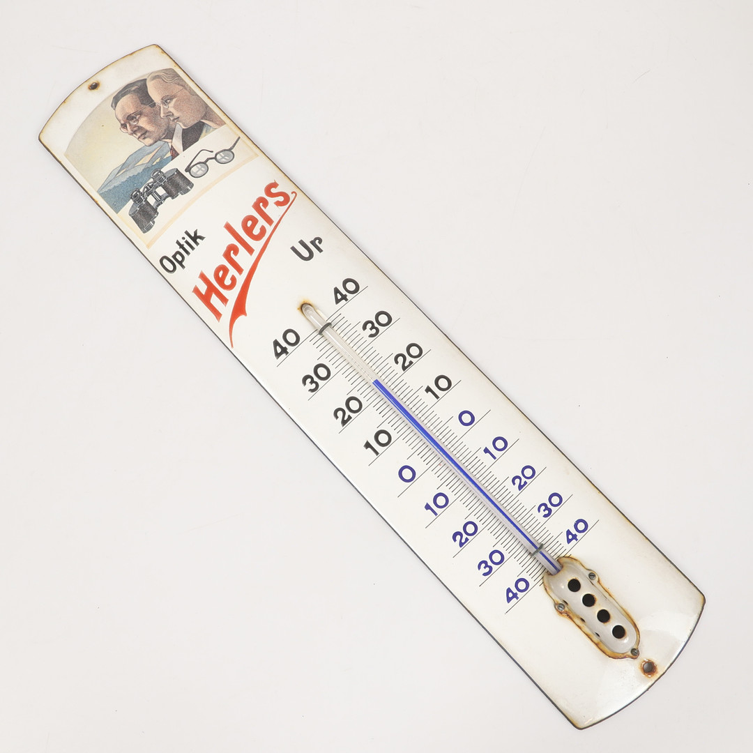 UTETERMOMETER, "Herlers Optik Ur", emaljerad metall, 1960/70-tal.