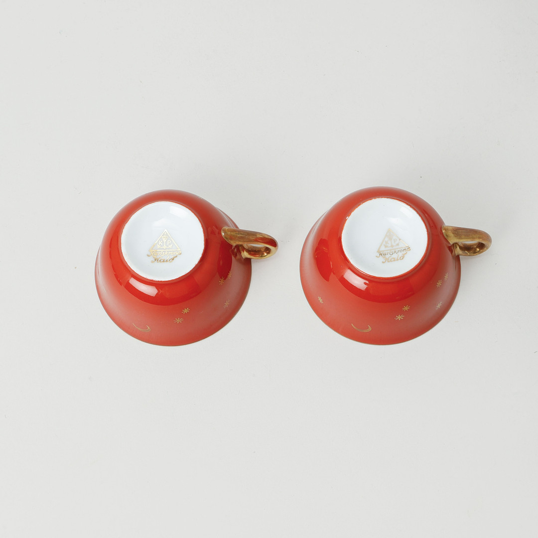 EDWARD HALD. Kaffe/moccakoppar, 6 st, Karlskrona porslinsfabrik, 1920/30-tal.