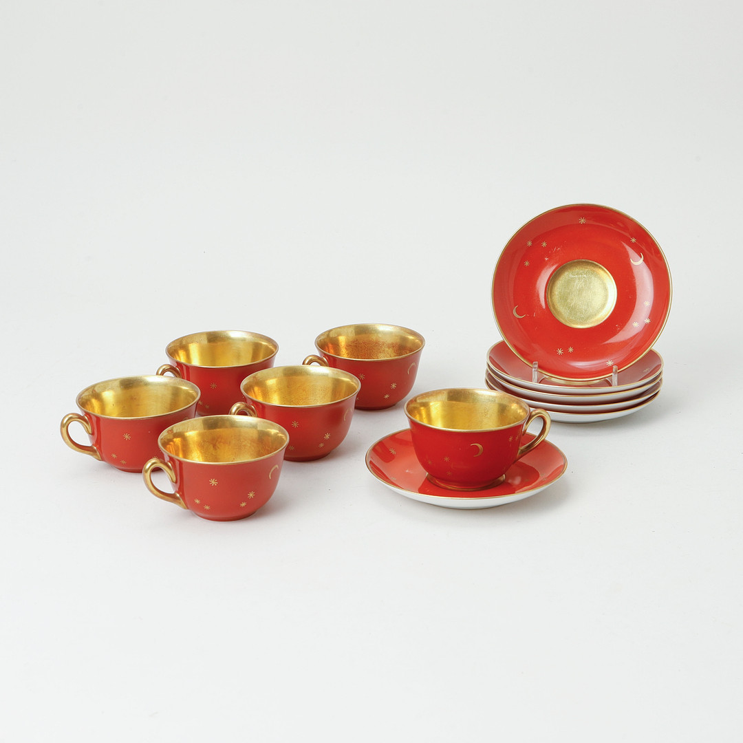 EDWARD HALD. Kaffe/moccakoppar, 6 st, Karlskrona porslinsfabrik, 1920/30-tal.