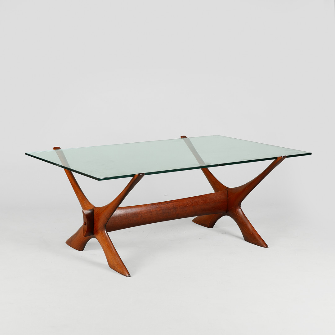 FREDRIK SCHRIEVER-ABELN. Sofabord af teak, løs top af klart glas, model nr. 9, Örebro Glasindustri, Sverige, 1960'erne.