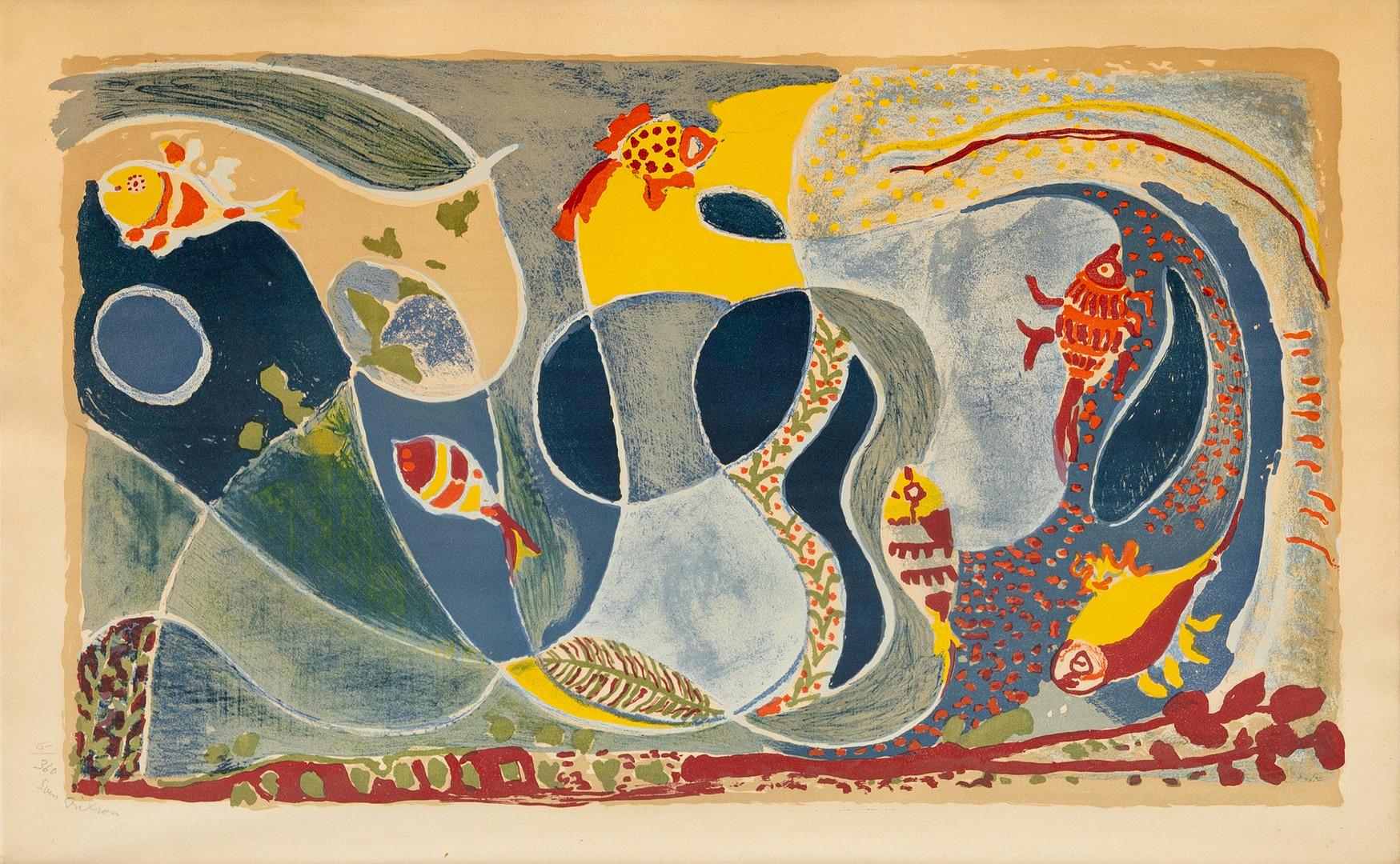 SVEN "X:ET" ERIXSON (1899-1970). "Akvarium", färglitografi, signerad, numrerad 61/360.