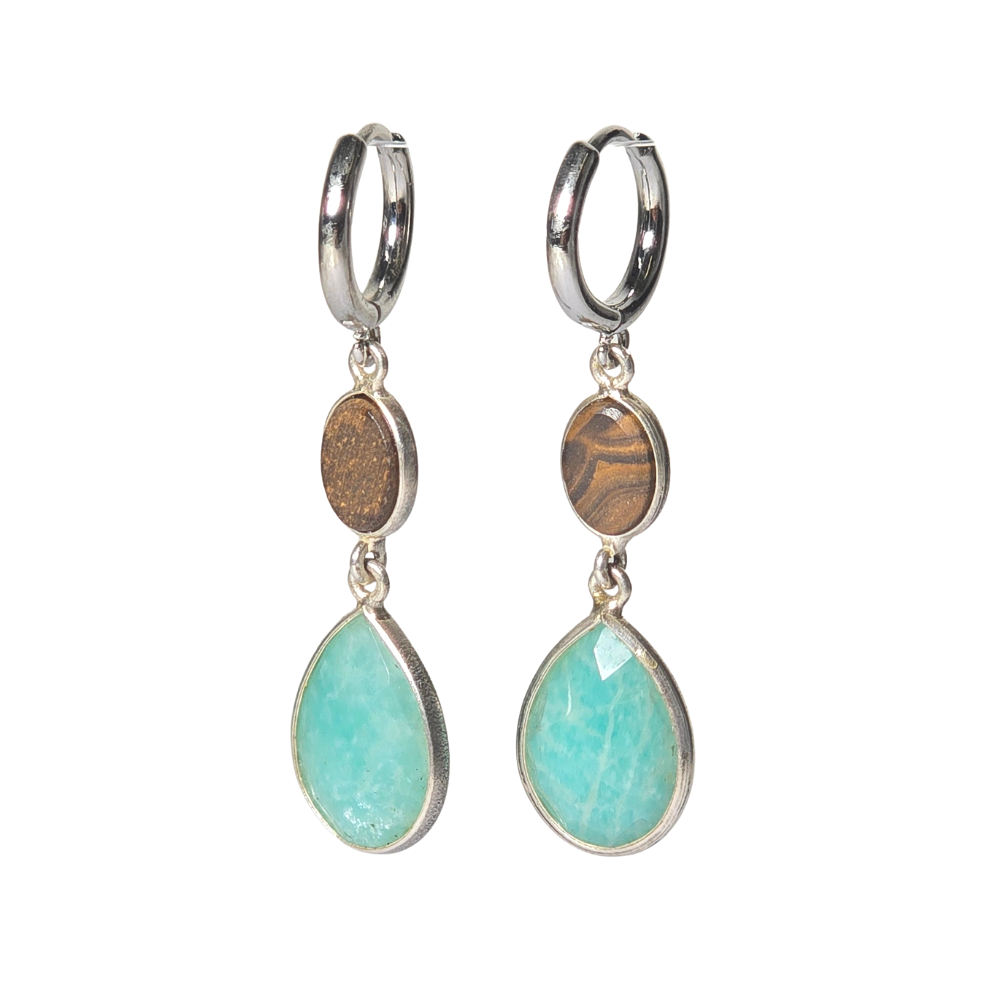 Pendientes en plata con ópalo y amazonita.