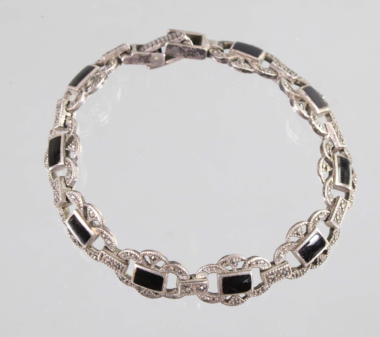 ANTIKES ONYX ARMBAND SILBER.