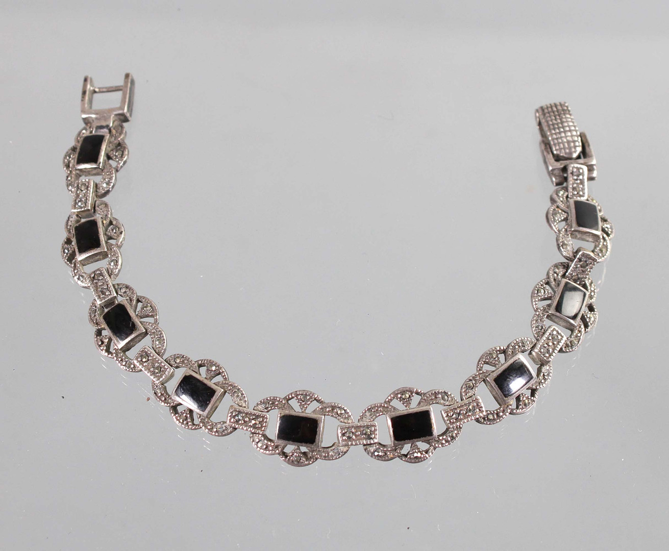 ANTIKES ONYX ARMBAND SILBER.