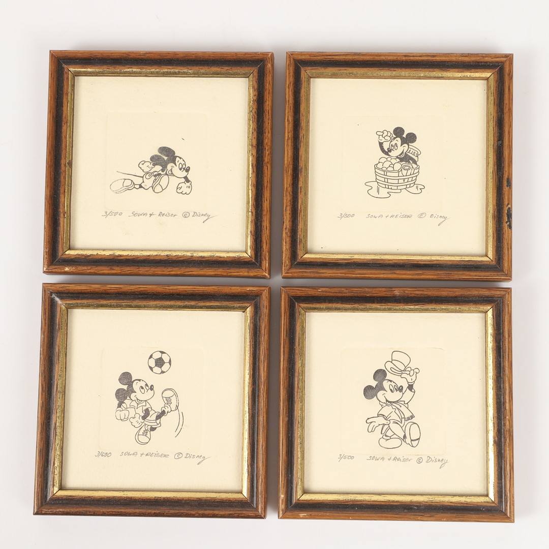 SOWA & REISER/WALT DISNEY. Etsningar, 4 stycken, numrerade och signerade.