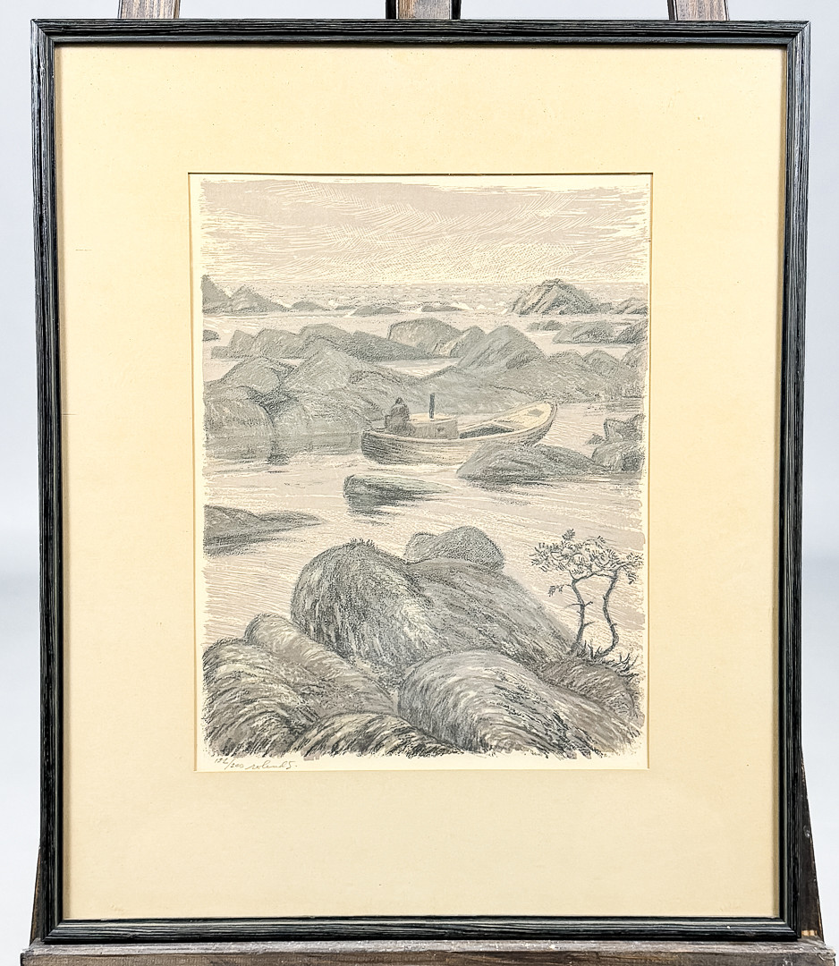 ROLAND SVENSSON. FÄRGLITOGRAFI, "Karg kust", signerad, numrerad 122/200.