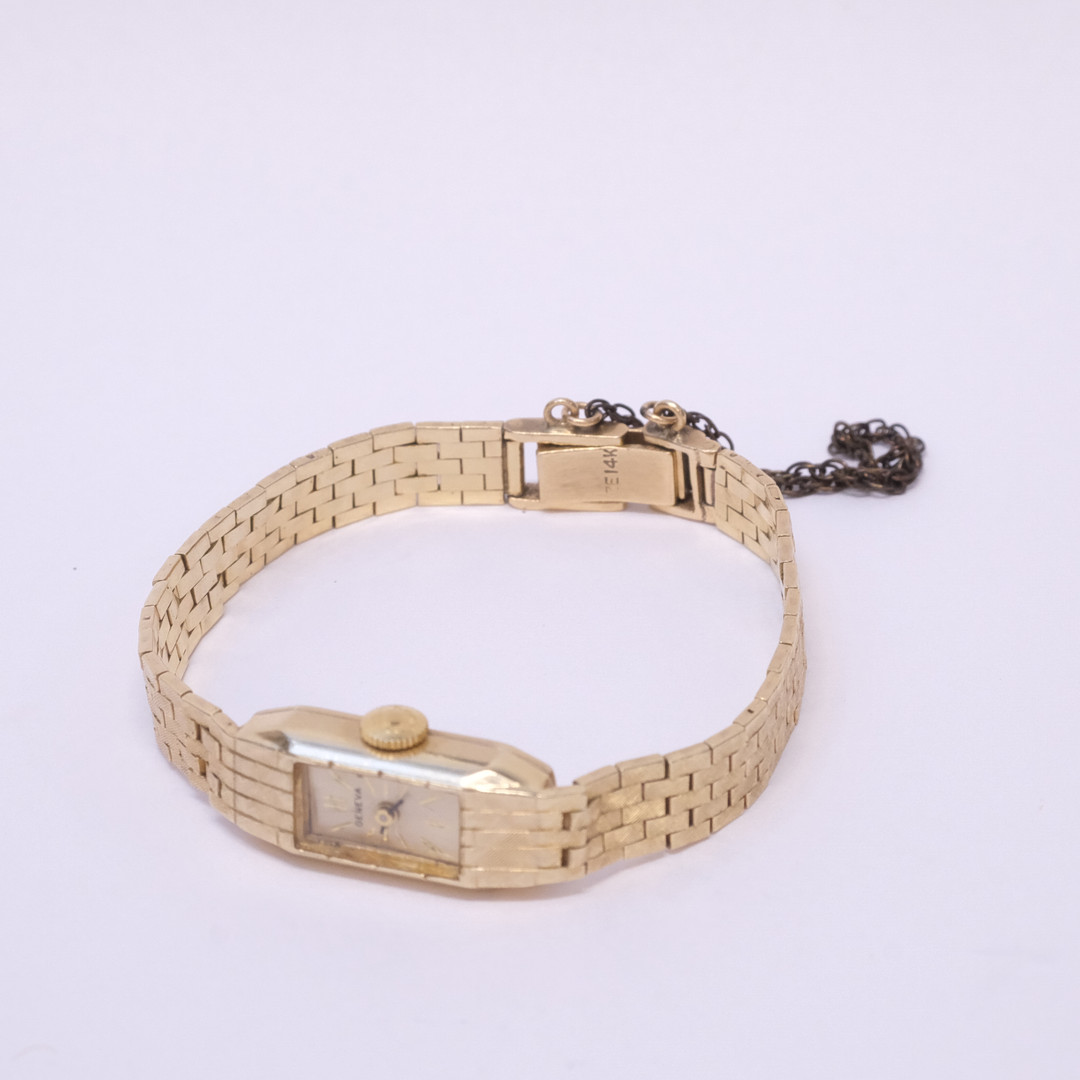 DAMARMBANDSUR, LONGINES, "GENEVA", 14K GULD.