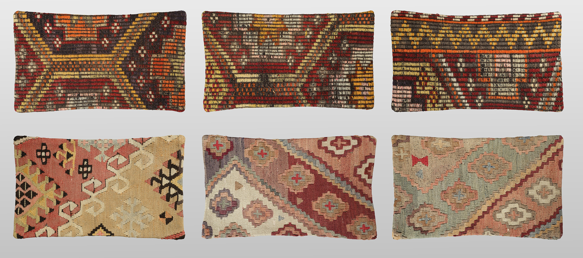 KUDDFODRAL. Parti Kuddfodral 6st, anatoliska Kelim fragment, 50 x 30 cm.