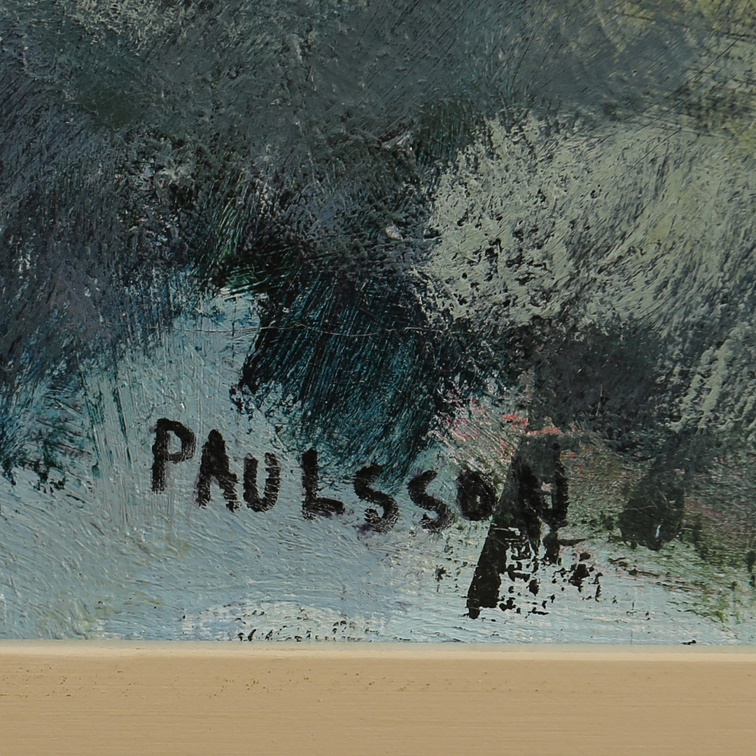 OIDENTIFIERAD KONSTNÄR. Olja på duk, "Motiv från Arild", signerad Paulsson.