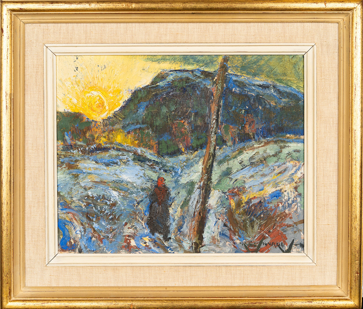 RUNE SIGVARD. Olja på pannå "Solnedgång" Signerad 1900-tal.