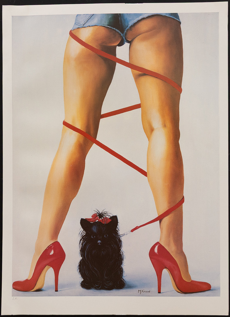 MARGARETHA KROON. Hund insnärd i ben, offsettryck, nr EA signerad i tryck.