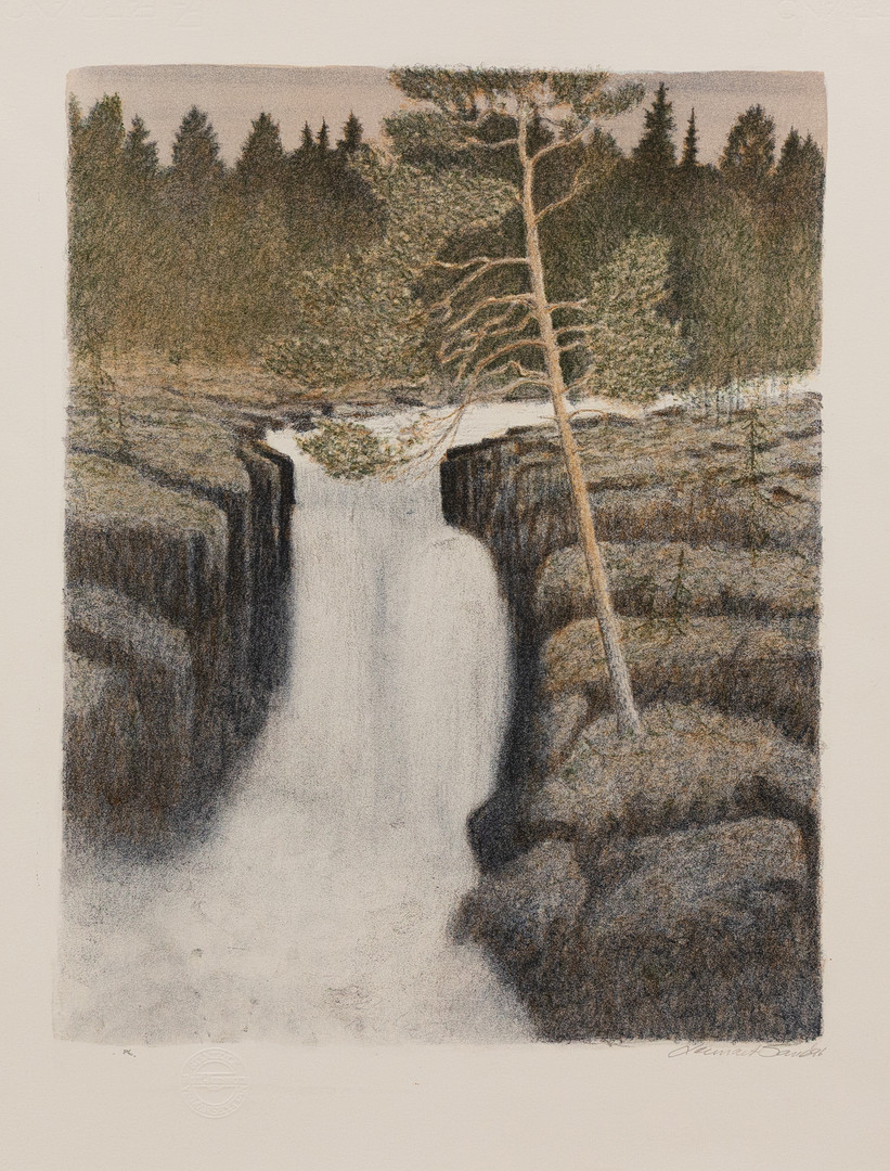 LENNART SAND. Vattenfall, litografi nr Pt, signerad.