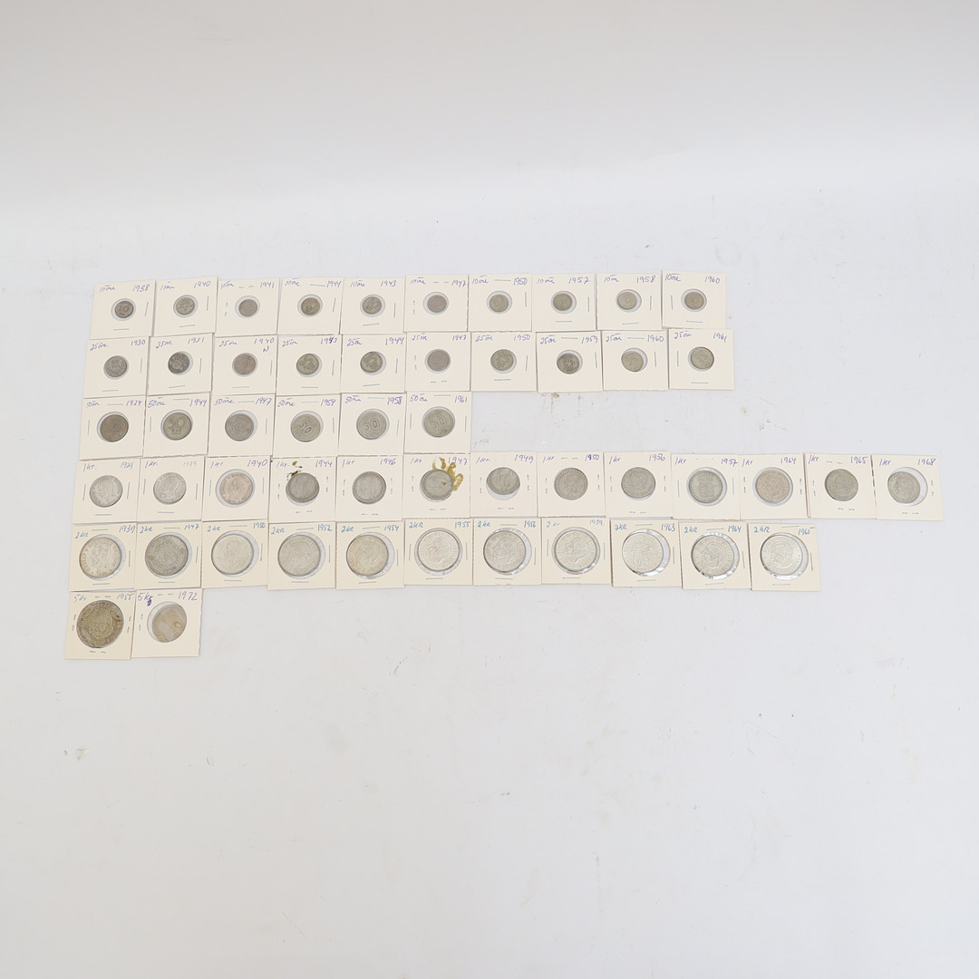 SILVERMYNT, 10 öre, 25 öre, 1 kr mm.