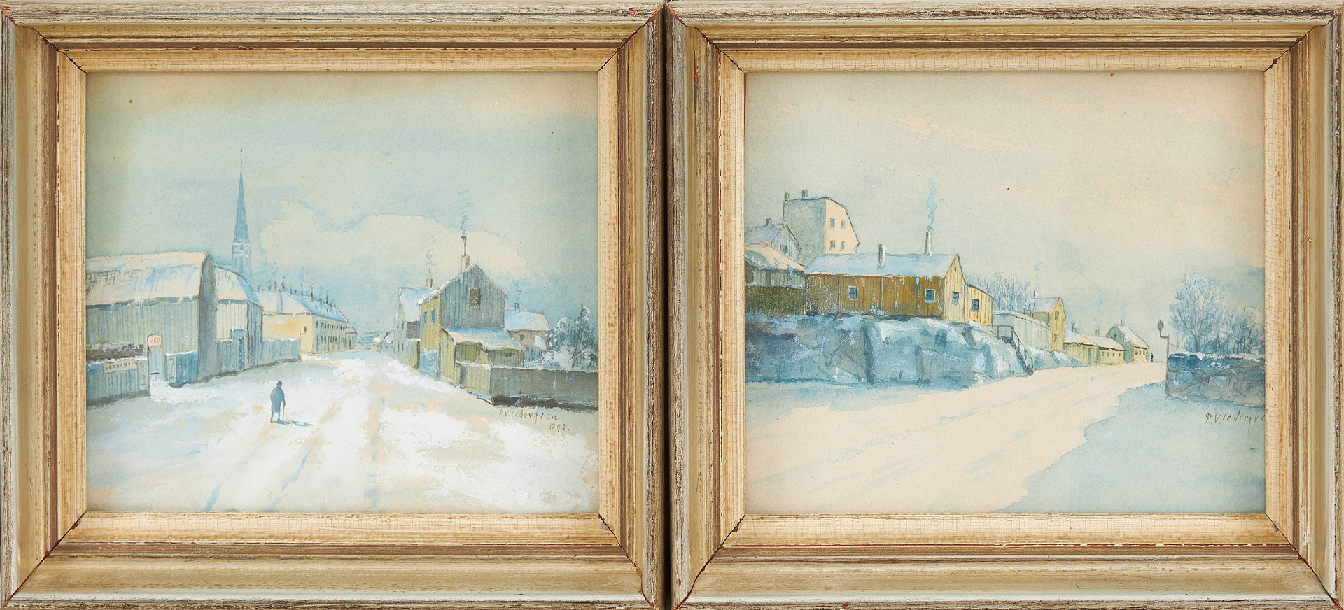 PER WILHELM CEDERGREN. 2 st, Stockholmsmotiv, blandteknik, signerad och daterad 1892.