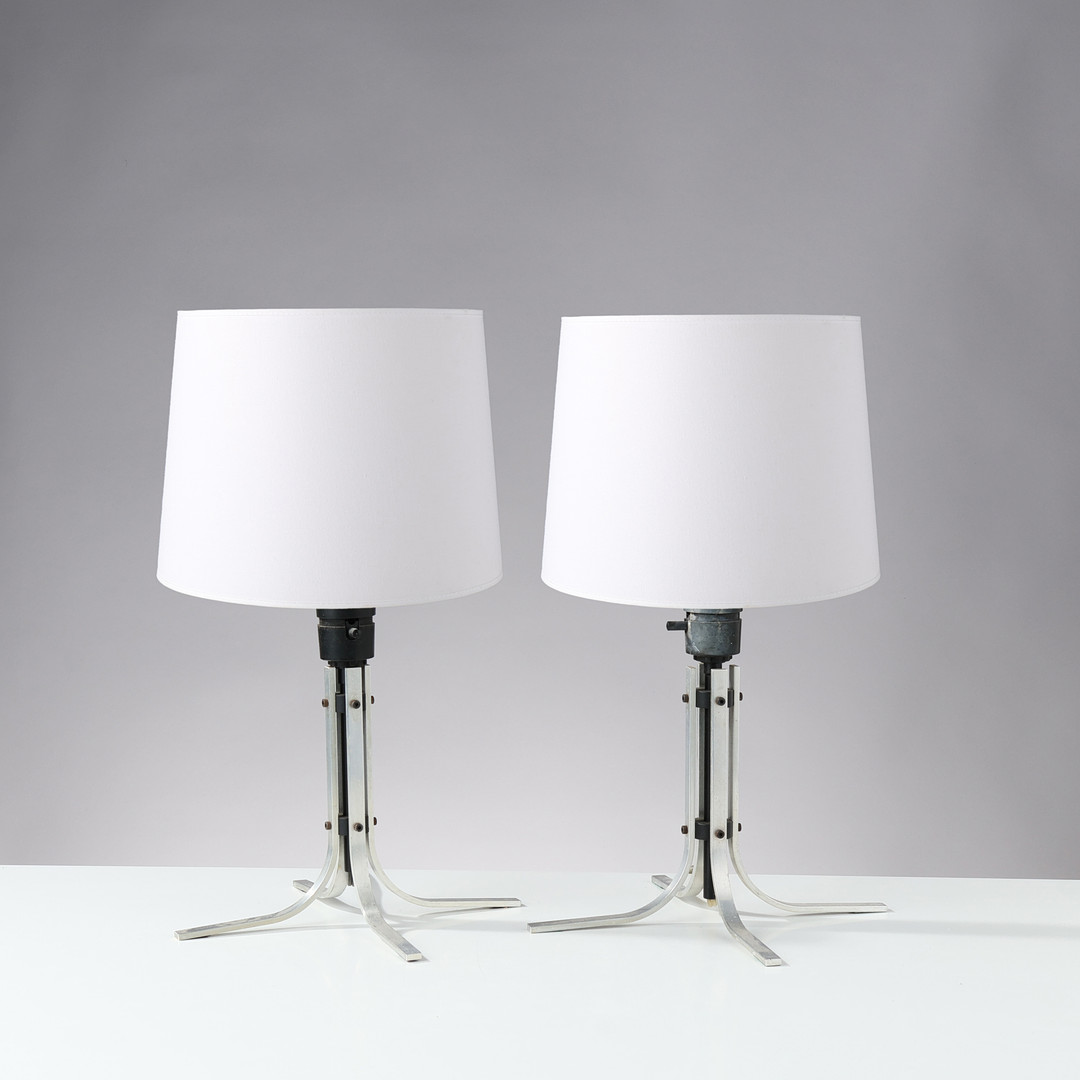 Et par bordlamper af forkromet metal, antageligt dansk lampeproducent, Danmark, ca. 1950/1960'erne, (2).