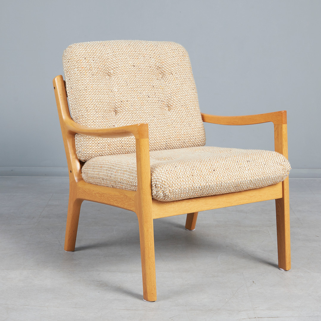 OLE WANSCHER. Cado / France & Son, Sessel / Lounge Chair, Modell 'Senator', Eiche, Wolle, Entwurf 1951, Dänemark.