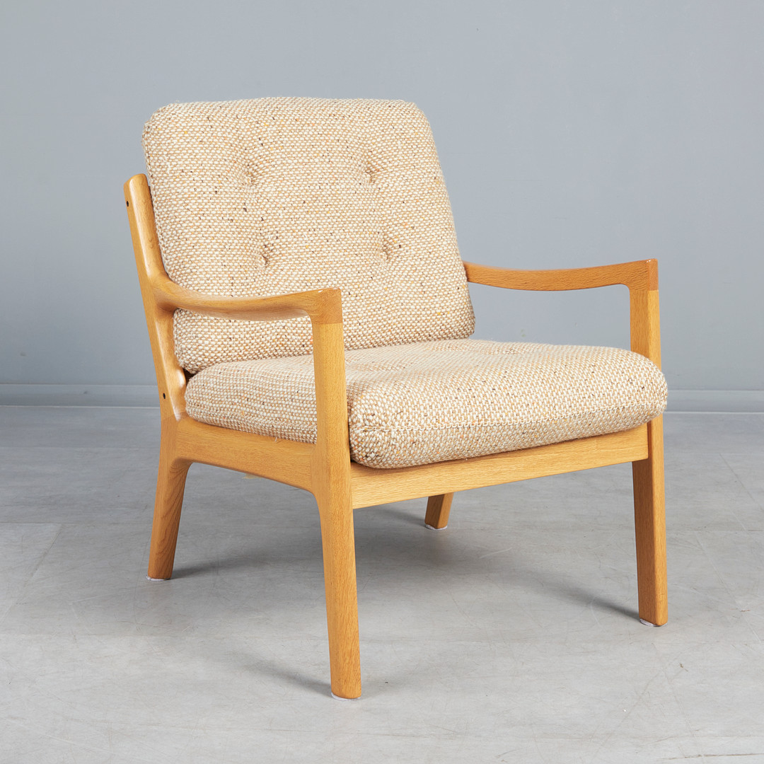 OLE WANSCHER. Cado / France & Son, Sessel / Lounge Chair, Modell 'Senator', Eiche, Wolle, Entwurf 1951, Dänemark.
