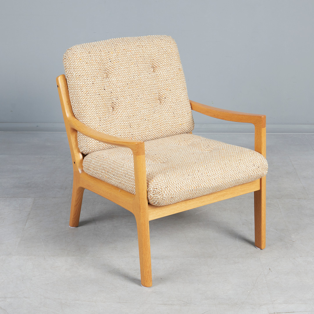 OLE WANSCHER. Cado / France & Son, Sessel / Lounge Chair, Modell 'Senator', Eiche, Wolle, Entwurf 1951, Dänemark.
