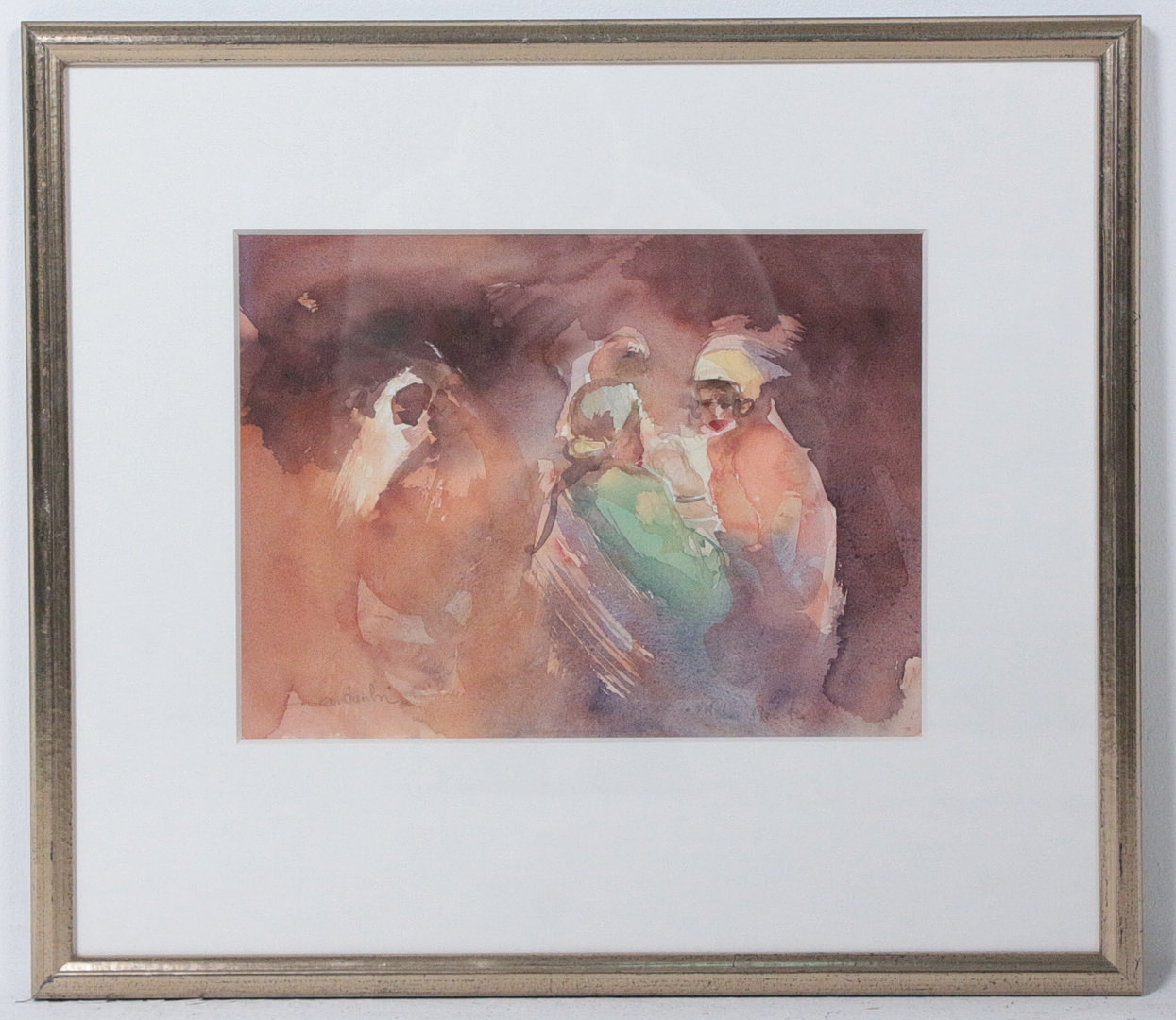 Unbekannter Künstler. 'Zwei Frauen', Aquarell, signiert.