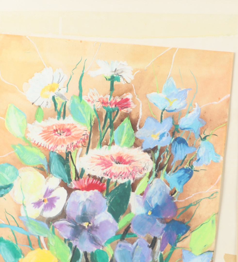 BRITA THORELL. Blommor, blandteknik, signerad B. Thorell 1977.