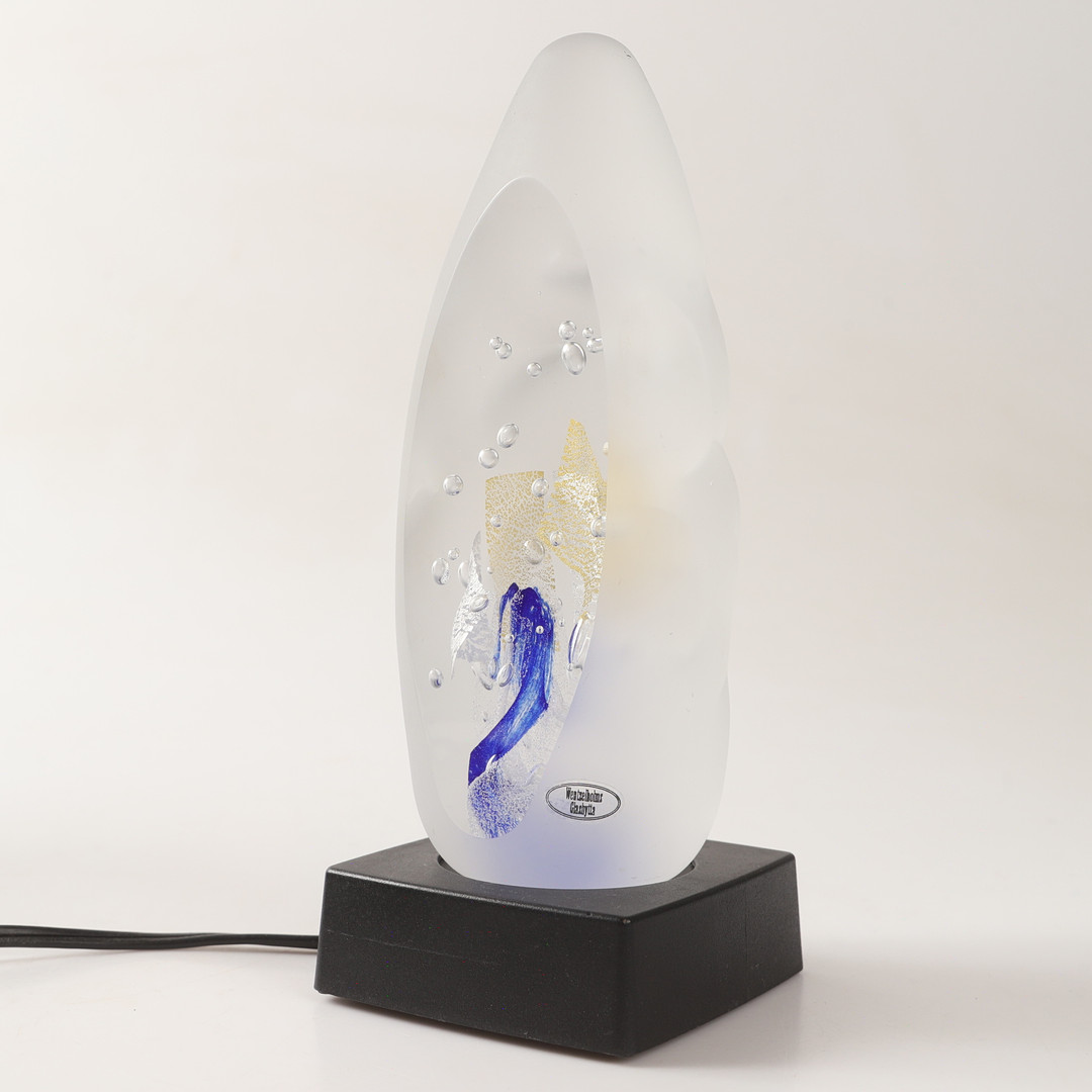 SKULPTUR, glas på ljussockel, Wentzelholms Glashytta.