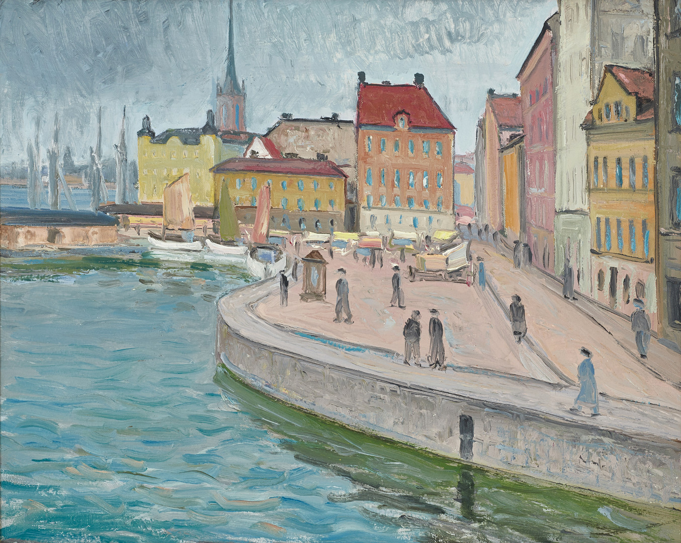 OKÄND KONSTNÄR, (1900-tal), Mälartorget före rivningen av kvarteret Icaros 1953, olja på pannå.