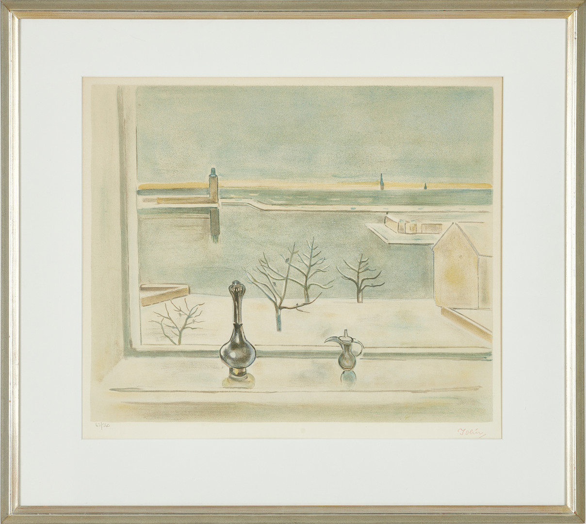 EINAR JOLIN (Stockholm 1890- 1976), ”Novembermorgon”, vy över Riddarfjärden från konstnärens ateljéfönster Bastugatan 25 på Södermalm, nr 63/360, stämpelsignerad Jolin, färglitografi.