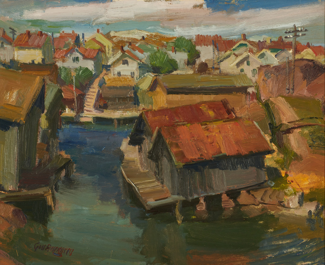 GUSTAF ROSENGREN (Piteå 1893-1963 Stockholm), Motiv från Smögen, signerad, olja på pannå.