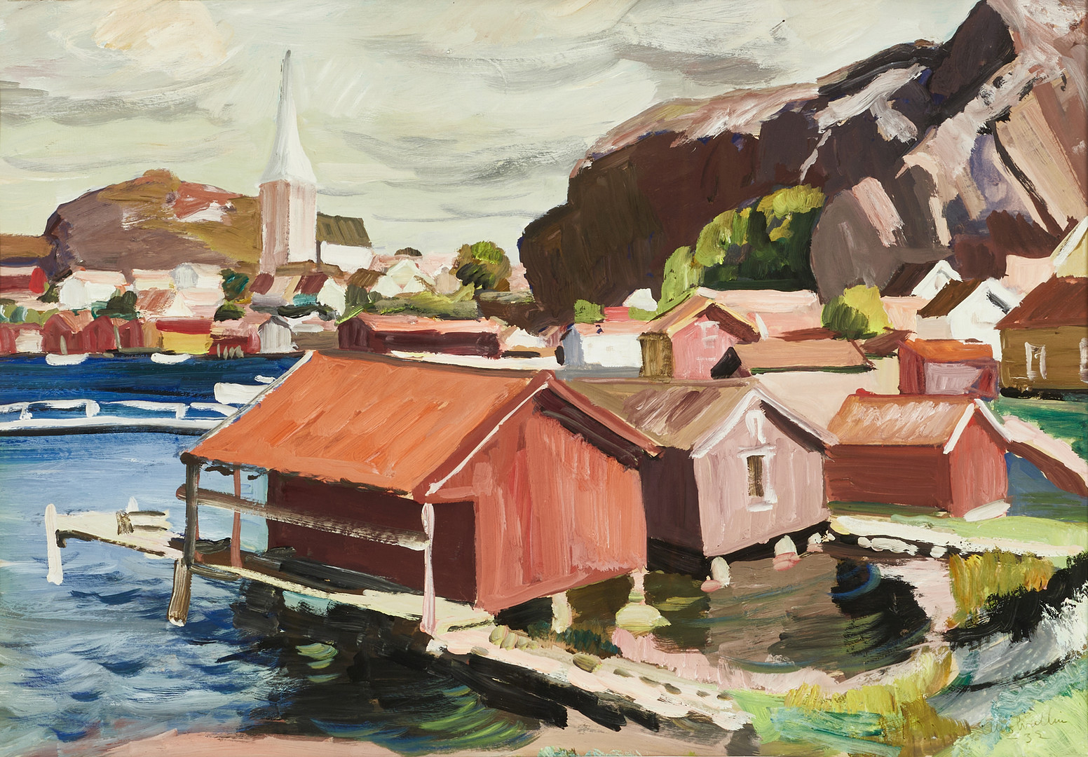 ELLIS WALLIN (f 1888 i Uppsala, d 1972 i Stockholm). Motiv från Fjällbacka, 1932, Signerad Ellis Wallin – 32, gouache.