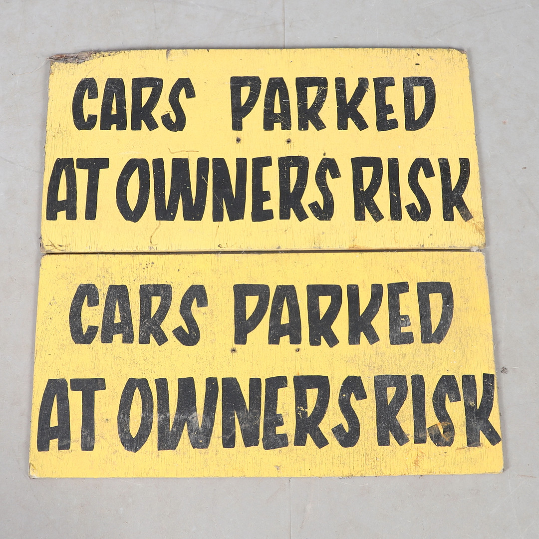 TWO VINTAGE CAR PARKING SIGNS.