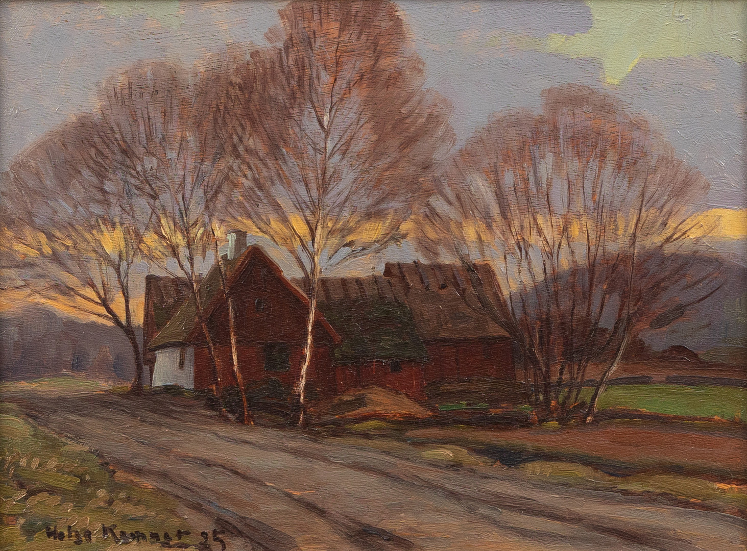 HELGE KEMNER (1883-1934). Gård i landskap, olja på pannå, signerad och daterad -25.