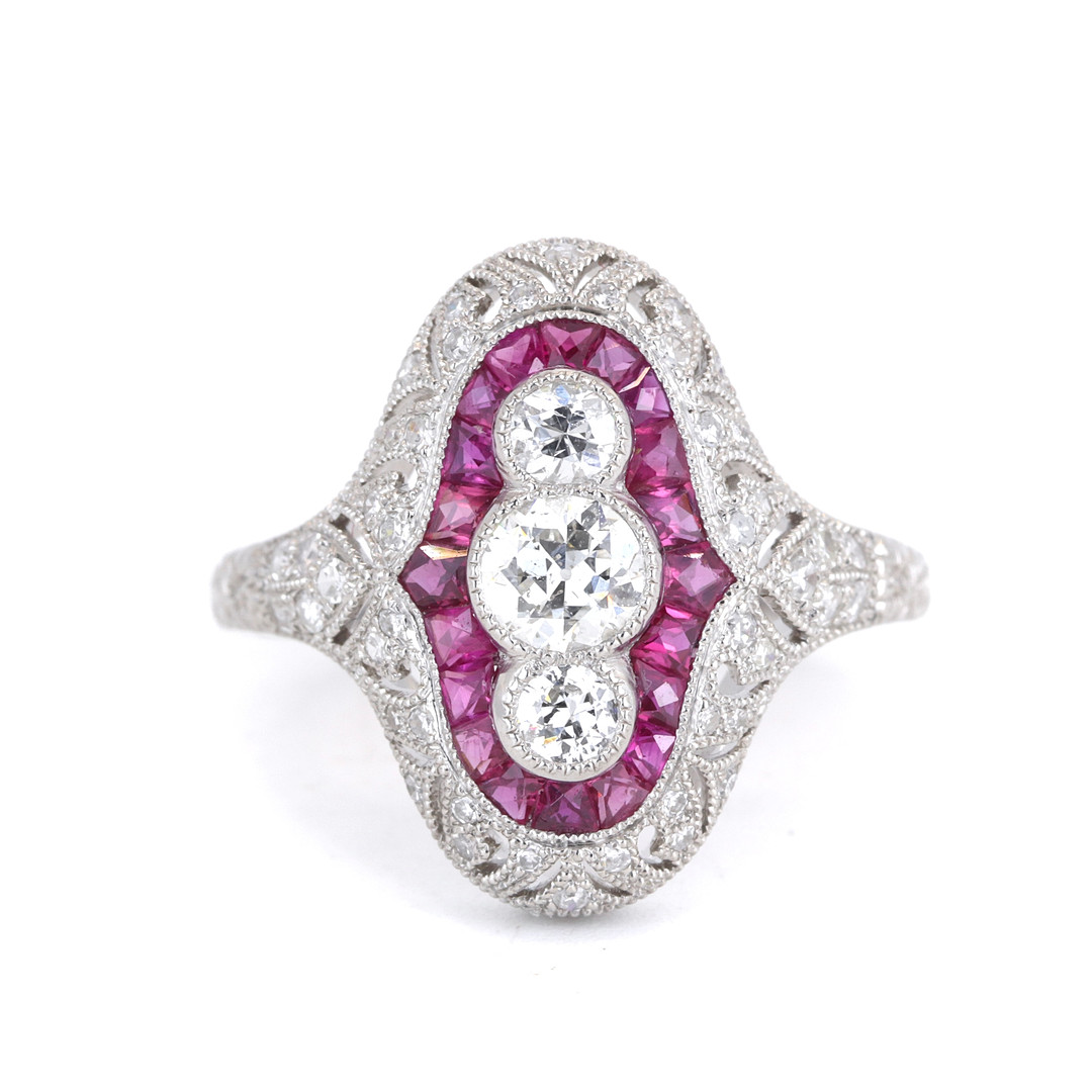 PLATINUM RUBY & DIAMOND RING.