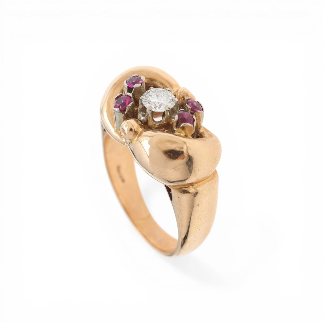 Rubies and diamond ring, circa 1940.
