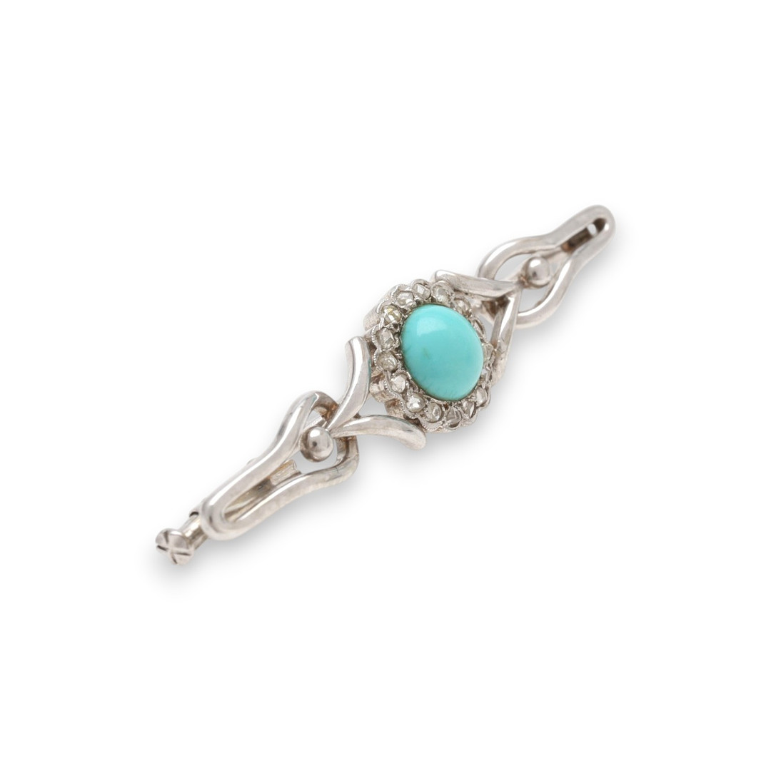 Turquoise and diamonds rosette brooch, mid 20th Century.