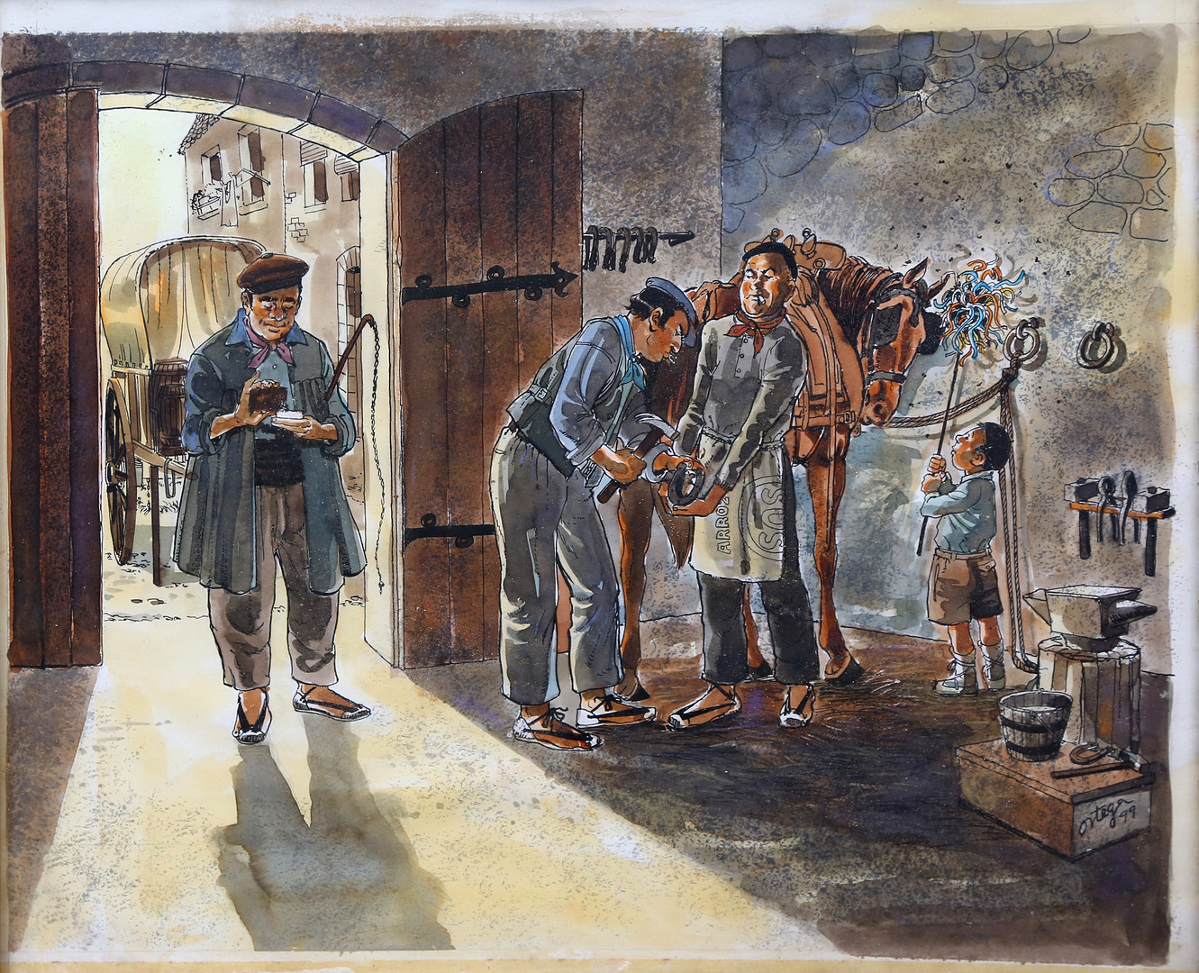 SPANISH SCHOOL, 20TH CENTURY. In the smithy.