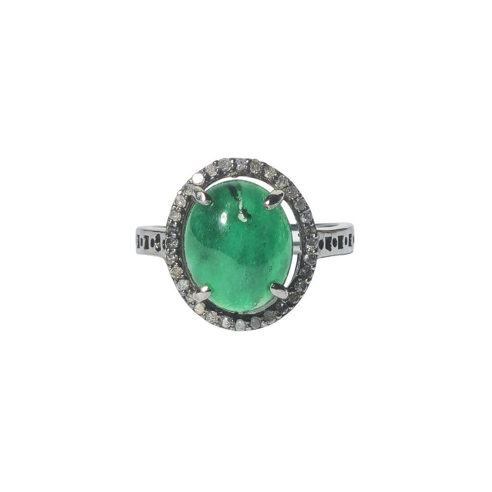 Anillo en plata con ágata y diamantes.