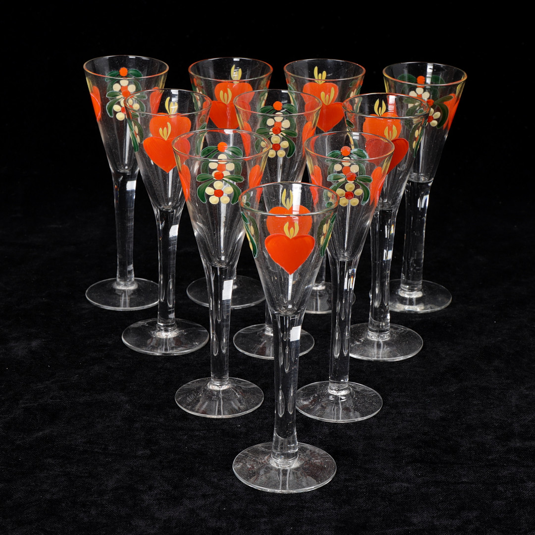 SNAPSGLAS, 10 st, Johansfors glasbruk, 1900-tal.