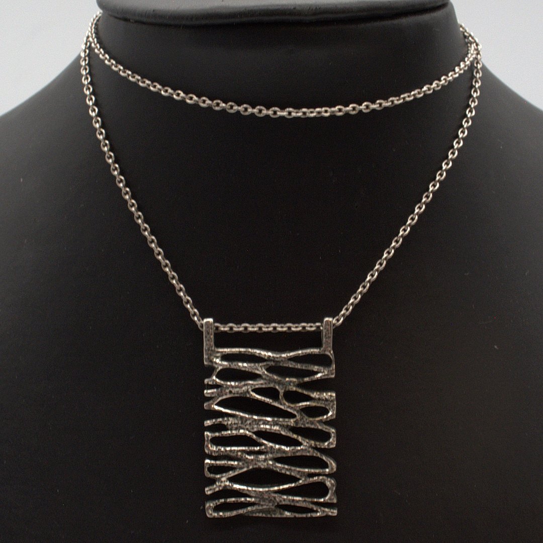 MODERNISTISCHES 835 SILBER DESIGNER COLLIER, DURCHBROCHEN GEARBEITET, 20. JAHRHUNDERT.