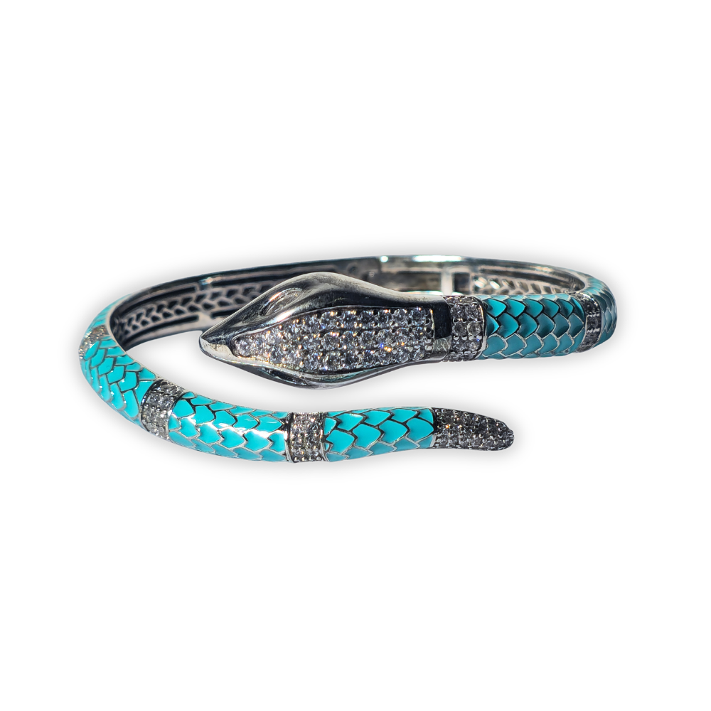 Pulsera "serpiente" en plata, esmalte y circonitas.